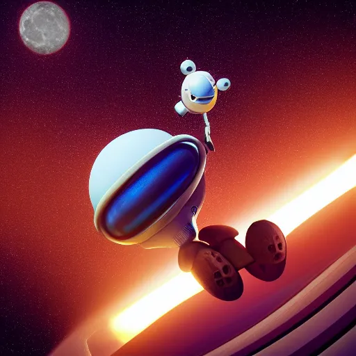 Prompt: brain riding a rocketship towards the moon, octane render, pixar style,