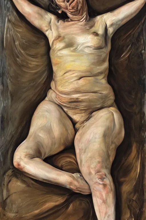 Prompt: a woman in bliss, in part by jenny saville, in part by lucian freud