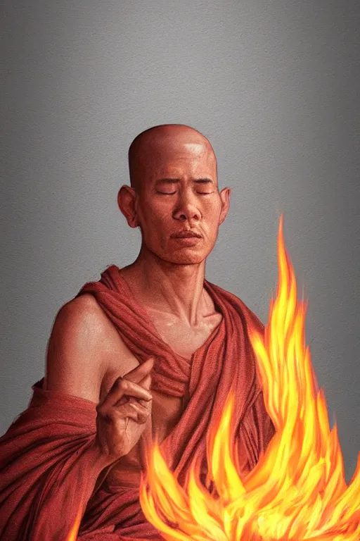 Image similar to A portrait of a single monk meditating in flames by Afshar Petros, Trending on artstation.