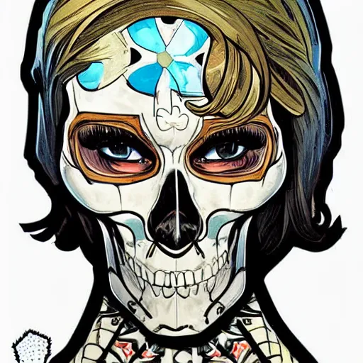 Image similar to comic book skull portrait gta5 girl cartoon skeleton illustration style by Alphonse Mucha pop art nouveau