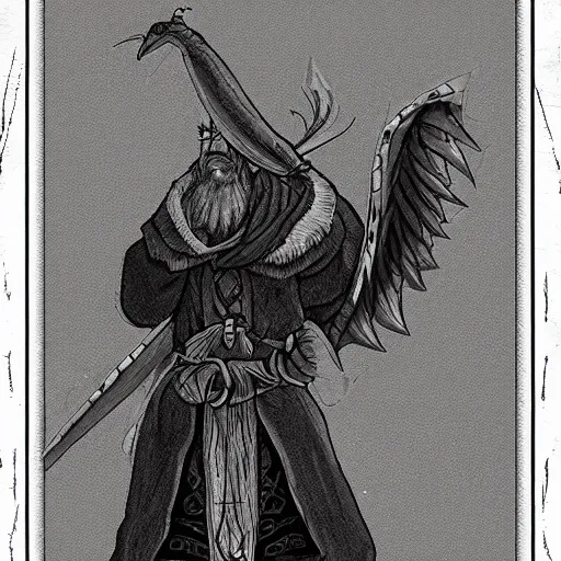 Prompt: a bird that is a warrior monk, dungeons and dragon, portrait