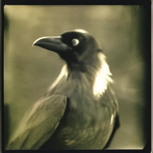 Prompt: raven, beautiful polaroid photo, pinhole, lomography,