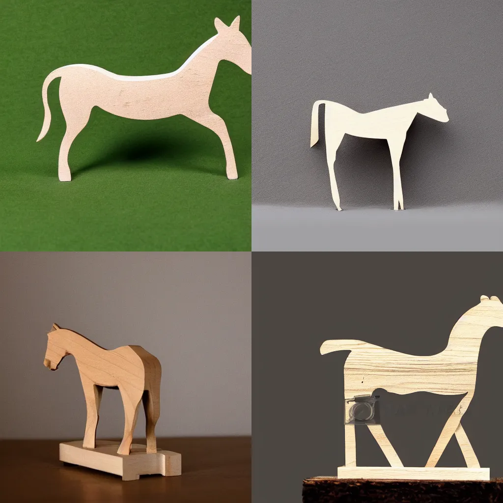 Prompt: little wooden horse statue, minimalist