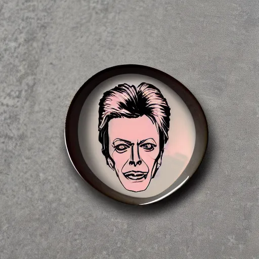 Image similar to close - up bowl with a face of bowie, sticker,