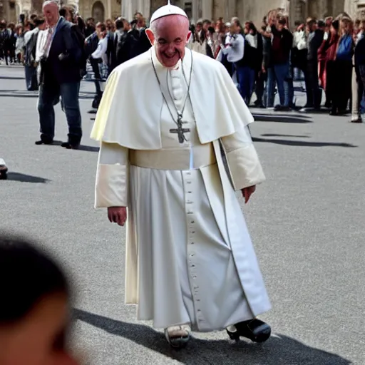 Image similar to a photo of the pope on roller skates in the vatican