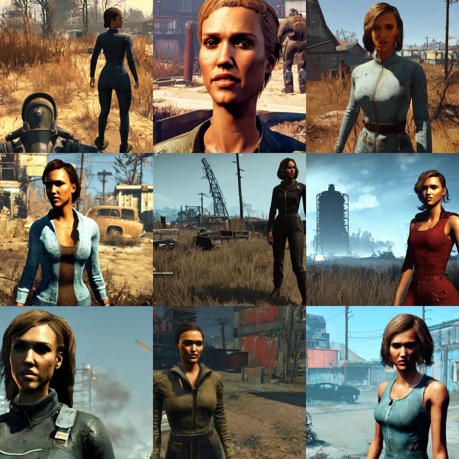 Prompt: Jessica Alba in Fallout 4 Screenshot Chat NPC