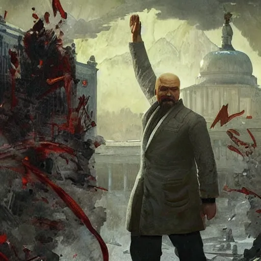 Image similar to lenin in mortal kombat mk 1 1 video game splash screen concept art very very detailed artofmtg by hans dragan bibin thoma greg rutkowski ismail inceoglu