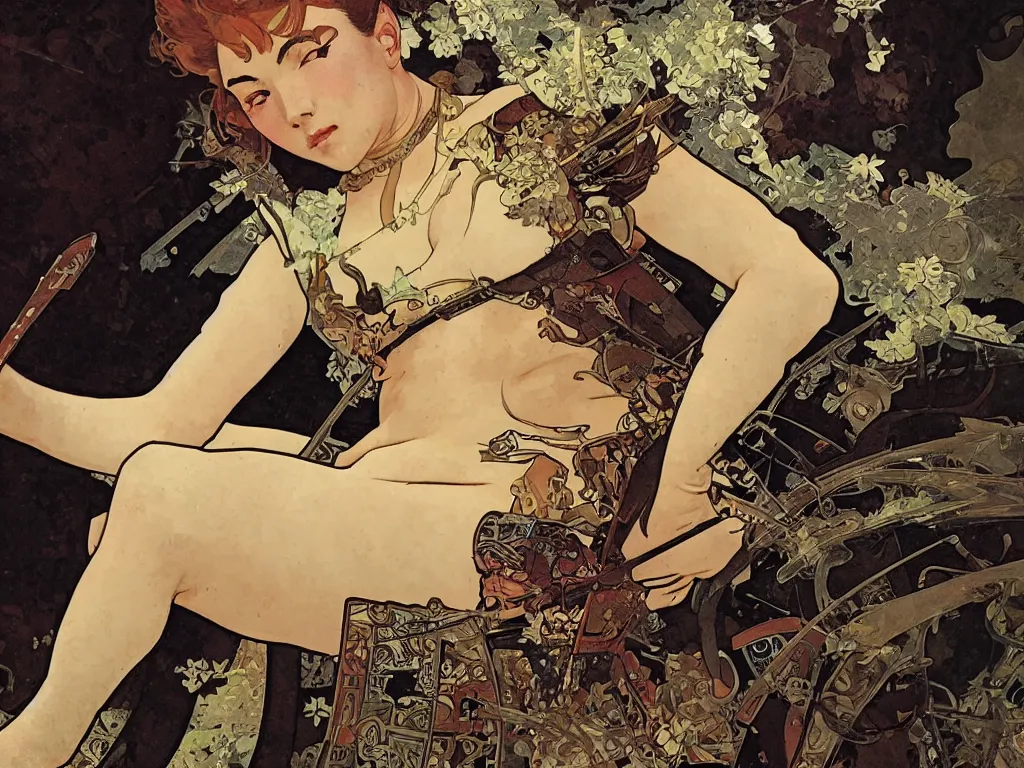 Image similar to close up of a wounded samurai in full armor, by fiona staples, alphonse mucha and gil elvgren