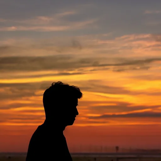 Image similar to a silhouette of a man staring at a sunrise,