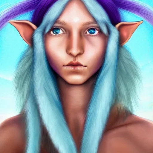 Image similar to indigenous elf with light blue eyes wearing a nose ring and long purple hair digital art, irina french, heraldo ortega, mandy jurgens, golden ratio, art canvas, award winning, masterpiece trending on artstation 8 k 1 5 0 mpx