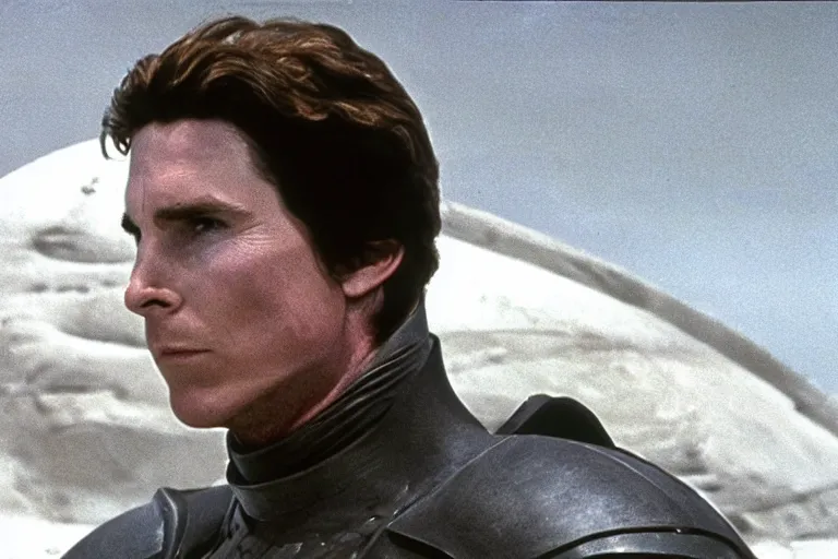 Prompt: film still of Christian Bale as Feyd-Rautha Harkonnen in Dune 1965