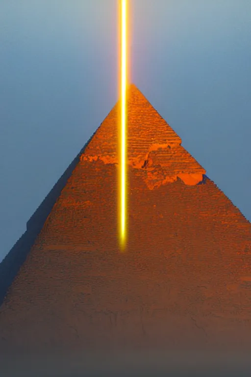 Image similar to egyptian pyramid is shooting tall laser beam in space from the top of the cone, photo by Marc Adamus,