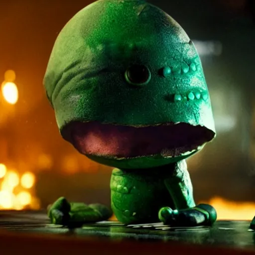 Image similar to Amumu the League of Legends champion, in a movie directed by Christopher Nolan, highly detailed movie still frame, promo image, dramatic noir lighting, Imax 70mm