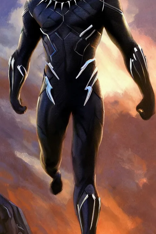 Image similar to ultra realistic illustration, black panther tchalla wearing a greek god type armor mixed with wakandan stylr, sci - fi, fantasy, intricate, elegant, highly detailed, digital painting, artstation, concept art, smooth, sharp focus, illustration, art by artgerm and greg rutkowski and alphonse mucha