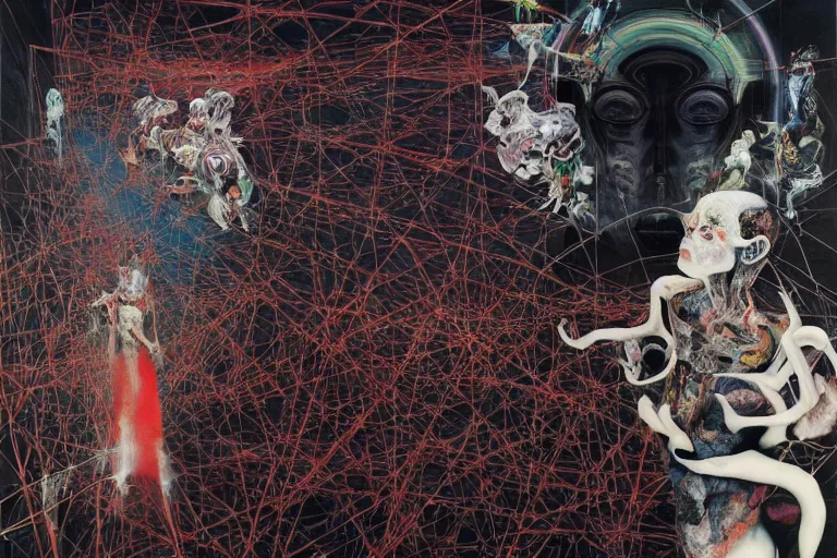 Image similar to The physical impossibility of death, in a brutalist architecture space ship, gothic, rich deep colours, creepy, diabolical, dark, mystical, intrincate, maximalism, painted by Francis bacon, Adrian ghenie, James jean and Petra cortright part by Gerhard Richter, part by Takato Yamamoto. 8k masterpiece