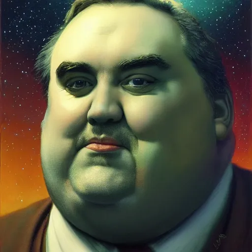 Image similar to UHD tonalism cosmic painting of John Candy, by Antonio Caparo and Ferdinand Knab and Greg Rutkowski, UHD, photorealistic, trending on artstation, trending on deviantart