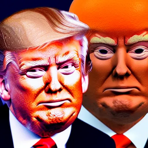 Prompt: donald trump face inside an orange, orange skin, messy hair, face, orange