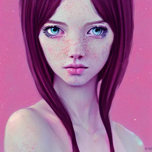 Prompt: girl portrait, elven princess, head and shoulders, matte print, pastel pink, digital art, cute freckles, digital painting, fan art, elegant, pixiv, by Ilya Kuvshinov, daily deviation, IAMAG