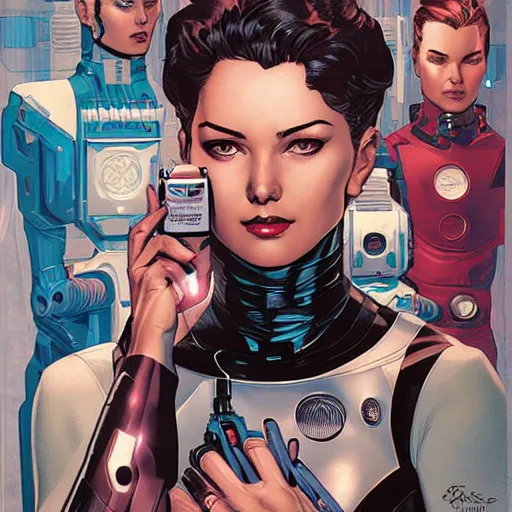 Image similar to portrait of a female android, by MARVEL comics and Joseph Christian Leyendecker and Sandra Chevrier