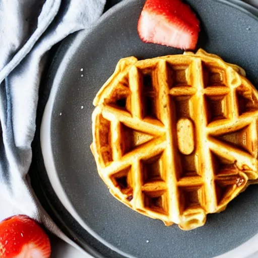 Prompt: golden eggo waffle on a plate