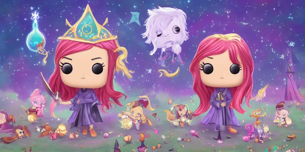 Image similar to Aquarius as a cute Wizard playing in a magical field surrounded by super super cute creatures, funko pop, digital art, artstation, cinematic photo, ratio 16:9