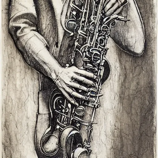 Prompt: saxophonist by ed fairburn, joseph clement coll, franklin booth