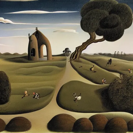 Prompt: A Landscape by Charles Addams and salvador dali