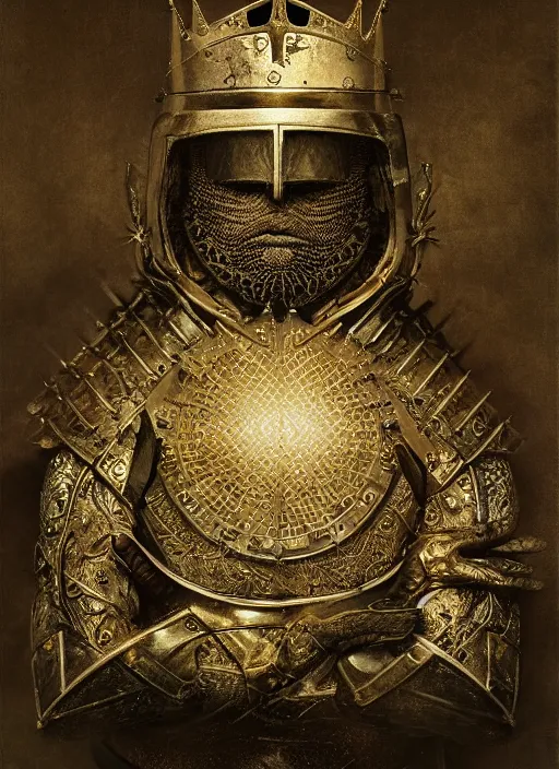 Prompt: portrait of a scared king arthur knight, kintsugi, modern fine art, fractal, intricate, elegant, highly detailed, digital photography, subsurface scattering, by jheronimus bosch and frank miller and greg rutkowski,