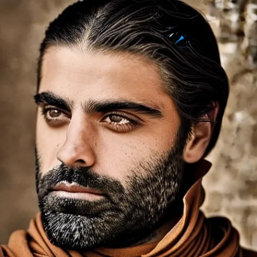 Image similar to photo of bearded oscar isaac as leto areides in the dune universe