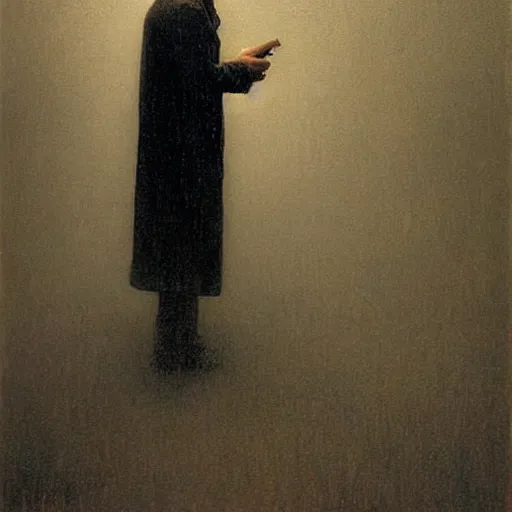 Image similar to patrick bateman standing in the rainy dark streets, portrait, wlop, beksinski and greg rutkowksi, beautiful ambience