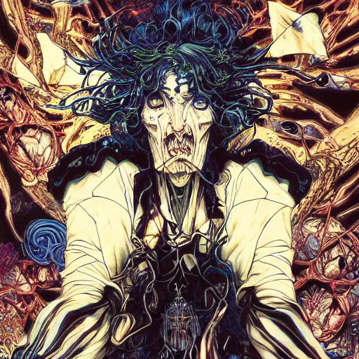 Image similar to portrait of crazy face tearing apart, symmetrical, by yoichi hatakenaka, masamune shirow, josan gonzales and dan mumford, ayami kojima, takato yamamoto, barclay shaw, karol bak, yukito kishiro