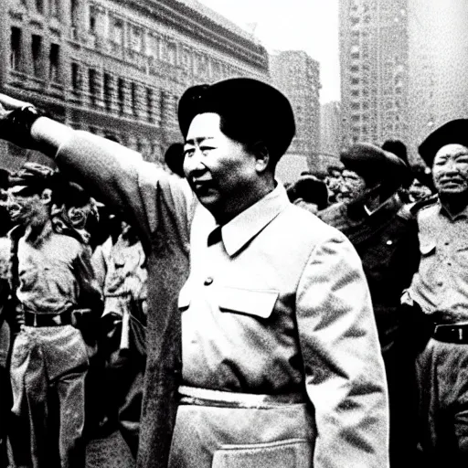 Prompt: mao zedong in a pride parade, photography, street,