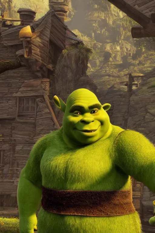 Image similar to shrek 👌, cinematic, photoreal, by red dead redemption 2