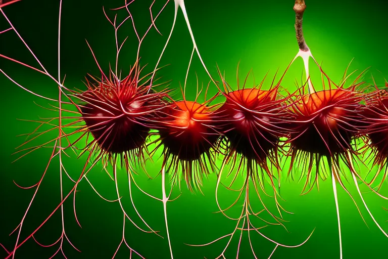 Prompt: jungle of the rambutan, art by ron miller and matthew stawicki and jurgen ziewe, trending on artstation, halfrear lighting microscopic view telephoto lens, cgsociety, final, long exposure, socialist realism