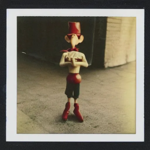 Image similar to polaroid photo of human pinocchio