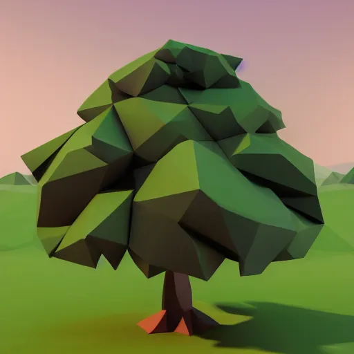 Image similar to a low poly 3d object of the tree used in mobile game, large and majestic