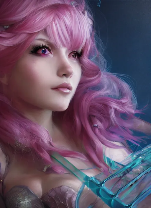 Prompt: seraphine, from league of legends, pink hair, musical instruments, au naturel, hyper detailed, digital art, trending in artstation, cinematic lighting, studio quality, smooth render, unreal engine 5 rendered, octane rendered, art style by klimt and nixeu and ian sprigger and wlop and krenz cushart