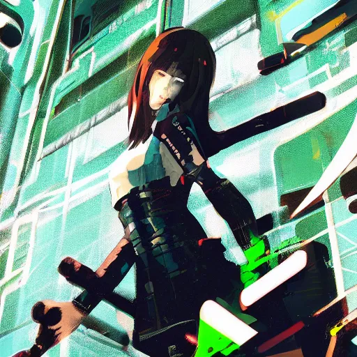 Prompt: Frequency indie album cover, luxury advertisement, lime and white colors. highly detailed post-cyberpunk sci-fi close-up cyborg detective assassin girl in asian city in style of cytus and deemo, mysterious vibes, by Ilya Kuvshinov, by Greg Tocchini, nier:automata, set in half-life 2, beautiful with eerie vibes, very inspirational, very stylish, with gradients, surrealistic, dystopia, postapocalyptic vibes, depth of filed, mist, rich cinematic atmosphere, perfect digital art, mystical journey in strange world, beautiful dramatic dark moody tones and studio lighting, shadows, bastion game, arthouse