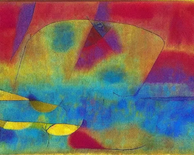 Prompt: Ocean waves in a psychedelic dream world. DMT. Curving rivers. Paul Klee. Zao Wou-ki.