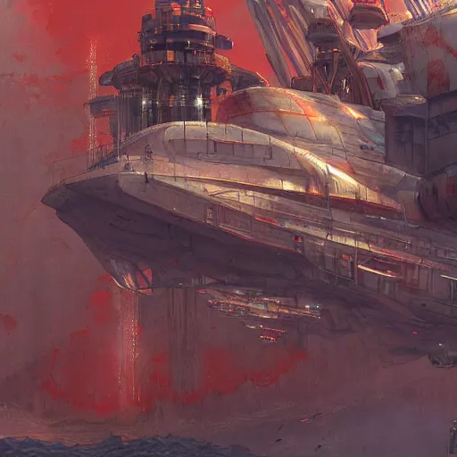 Prompt: red 🧥♀ on a biopunk ship, by jon foster