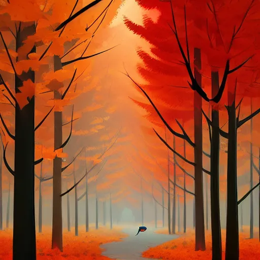 Image similar to goro fujita ilustration a beautiful bird with open wings and feathers flying over a forest full of autumn trees, painting by goro fujita, sharp focus, highly detailed, artstation