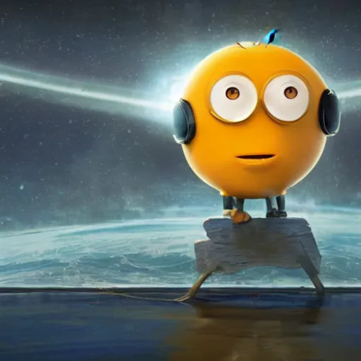 Image similar to the anthropomorphic minor - planet pluto, unhappy because it wants to be a real planet. imax, 7 0 mm. digital live - action. concept art. dramatic lighting. saturated. despicable me. neo - noir science fiction.