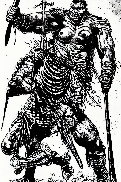 Image similar to ancient historically accurate depiction of the Bible Character Goliath of Gath, the Philistine warrior giant by frank miller