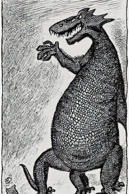 Prompt: an angry lizard, by maurice sendak