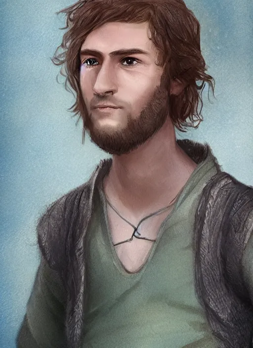 Prompt: character portrait male hobbi fantasy