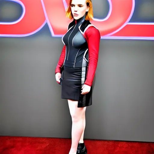 Prompt: scarlett johansson as black widow from avengers endgame signing autographs