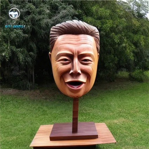 Image similar to wooden carved oversized elon mask statue photo 4k