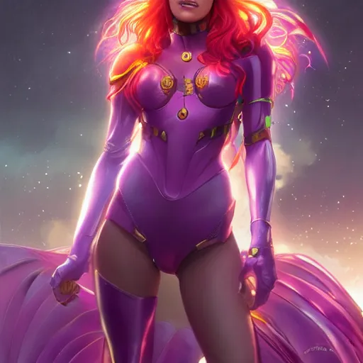 Image similar to ultra realistic illustration, bella thorne as starfire anime, intricate, elegant, highly detailed, digital painting, artstation, concept art, smooth, sharp focus, illustration, art by artgerm and greg rutkowski and alphonse mucha and wlop