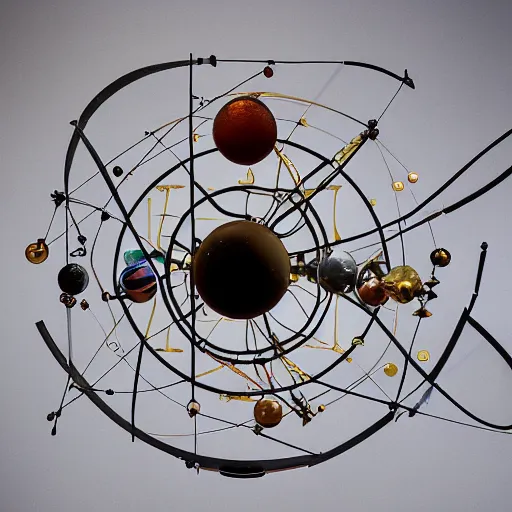 Image similar to a kinetic sculpture of this solar system, orrery, canon 5 d 5 0 mm lens, papier - mache, studio