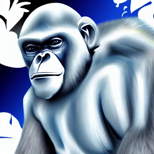 Image similar to bored ape nft, blue white art style, 8 k graphics